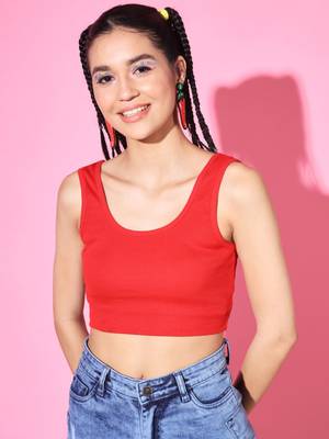 Casual no sleeve solid  red top 1
