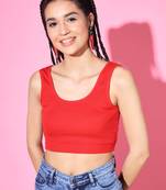 Casual no sleeve solid  red top