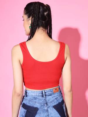 Casual no sleeve solid  red top 2
