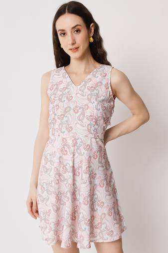 Cream polyester skater women's dress