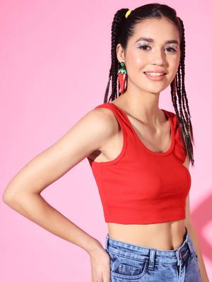 Casual no sleeve solid  red top 4