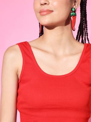 Casual no sleeve solid  red top 5