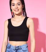 Casual no sleeve solid  women's black top