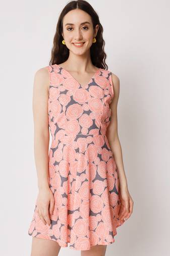 Orange polyester skater women's dress