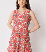 Red polyester skater women's dress