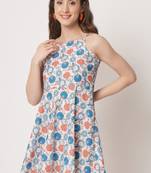 Cream polyester flared women's dress