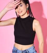 Casual no sleeve solid  women's black top