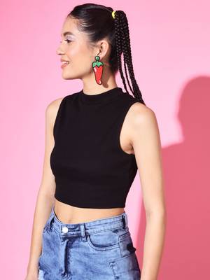 Casual no sleeve solid  black top 3