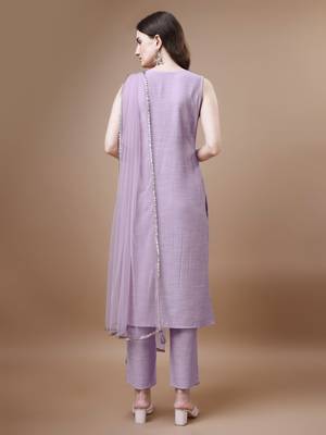 Purple embroidered silk blend  Kurta pant  with dupatta set 2