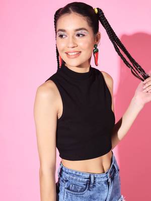 Casual no sleeve solid  black top 4