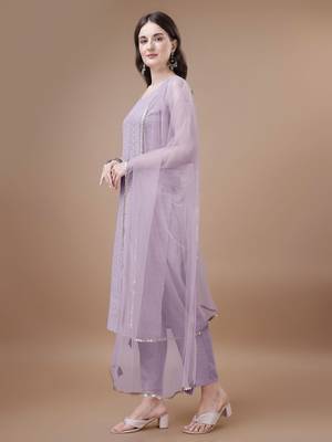 Purple embroidered silk blend  Kurta pant  with dupatta set 3