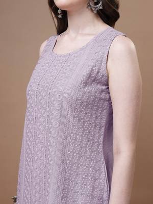 Purple embroidered silk blend  Kurta pant  with dupatta set 4