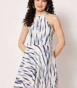 Blue viscose flared women's dress