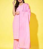 Pastel pink embroidered rayon women's kurta,palazzo and dupatta set