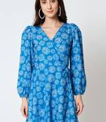 Royal blue crepe flared women's dress