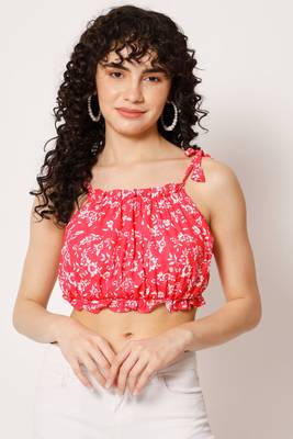 Beach wear no sleeve floral print  hot pink top 1