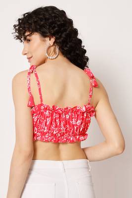 Beach wear no sleeve floral print  hot pink top 2