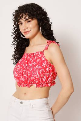 Beach wear no sleeve floral print  hot pink top 3