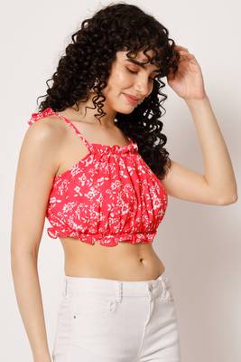 Beach wear no sleeve floral print  hot pink top 4