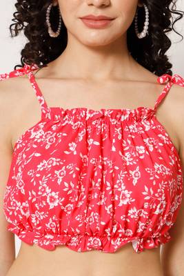 Beach wear no sleeve floral print  hot pink top 5