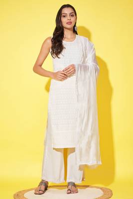 Off white embroidered rayon  Kurta Palazzo and dupatta set 1