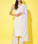 Off white embroidered rayon women's kurta,palazzo and dupatta set
