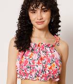 Beach wear no sleeve floral print  women's pink top