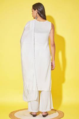 Off white embroidered rayon  Kurta Palazzo and dupatta set 2