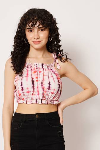 Beach wear no sleeve tie & dye  women's white top