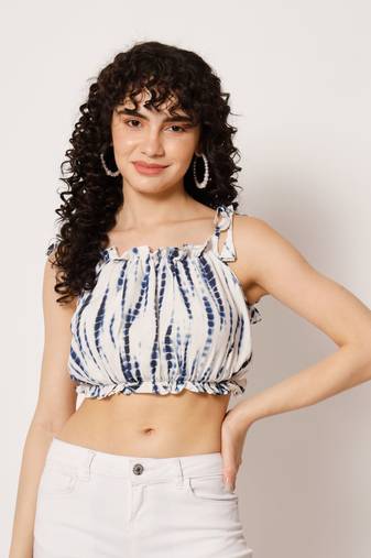 Beach wear no sleeve printed  women's blue top