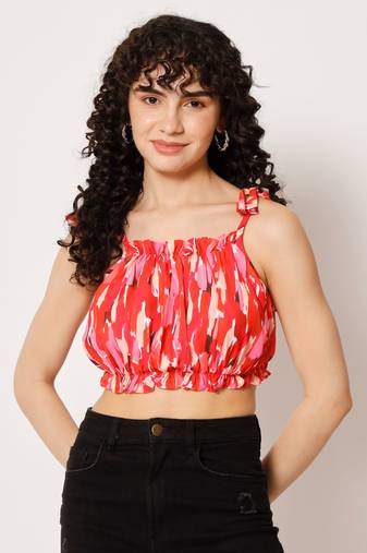 Beach wear no sleeve printed  women's red top