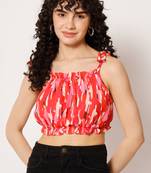 Beach wear no sleeve printed  women's red top
