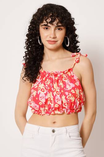 Beach wear no sleeve printed  women's watermelon pink top