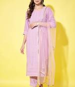 Purple embroidered silk blend women's kurta, pyjama & dupatta set