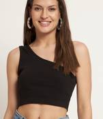 Casual no sleeve solid  women's black top