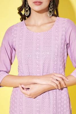 Purple embroidered silk blend  Kurta pant  with dupatta set 4