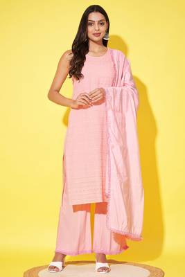 Blushing peach embroidered rayon  Kurta Palazzo and dupatta set 1