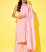Blushing peach embroidered rayon women's kurta,palazzo and dupatta set