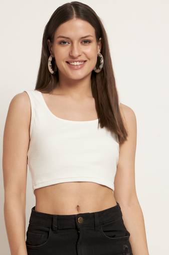 Casual no sleeve solid  women's white top