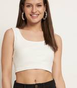 Casual no sleeve solid  women's white top