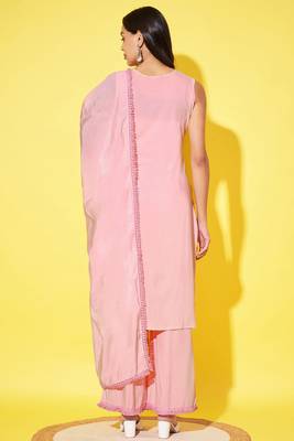 Blushing peach embroidered rayon  Kurta Palazzo and dupatta set 2