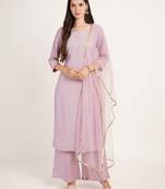 Purple embroidered silk blend women's kurta and palazzo set