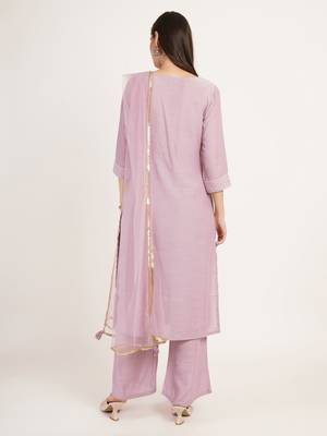 Purple embroidered silk blend  Kurta pant and palazzo set 2
