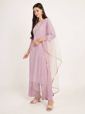Purple embroidered silk blend  Kurta pant and palazzo set 3