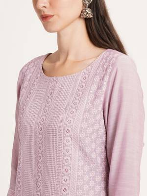 Purple embroidered silk blend  Kurta pant and palazzo set 4