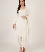 Off white embroidered rayon women's kurta, pyjama & dupatta set