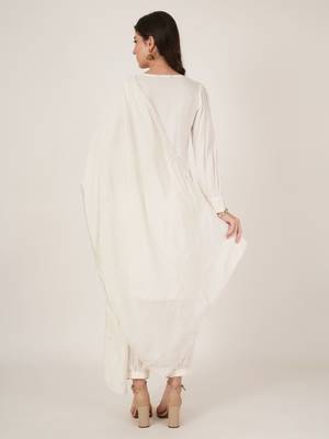 Off white embroidered rayon women's kurta, pyjama & dupatta set 2