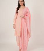 Blushing peach embroidered rayon women's kurta, pyjama & dupatta set