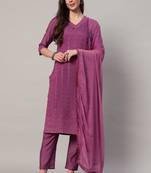 Mauve pink embroidered silk blend women's kurta, pyjama & dupatta set
