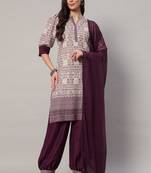 Wine embroidered viscose  Kurta pant dhoti pant with dupatta set